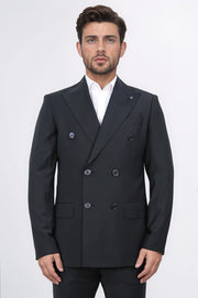 slim fit sivri yaka kruvaze siyah takım elbise